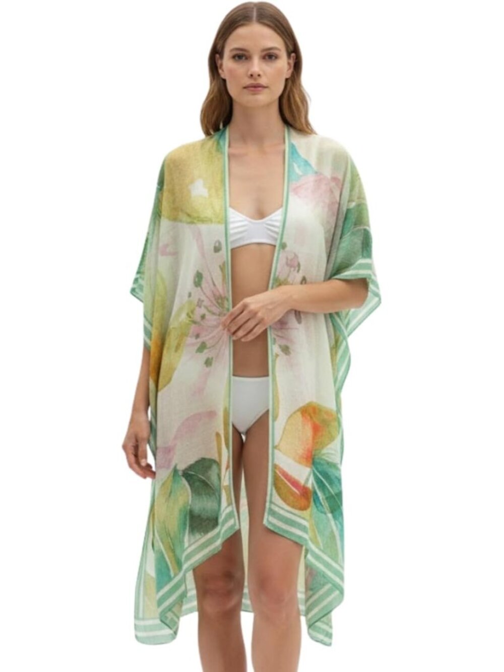 Women's Rz Veil of Green Viscose Summer Lightweight Boho Kimono Cardigan Coverup